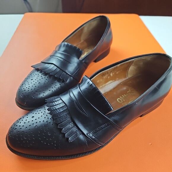 Salvatore Ferragamo Mens Dress Shoes Slip on Black Leather Loafers Mens Sz 8.5 D main image 5